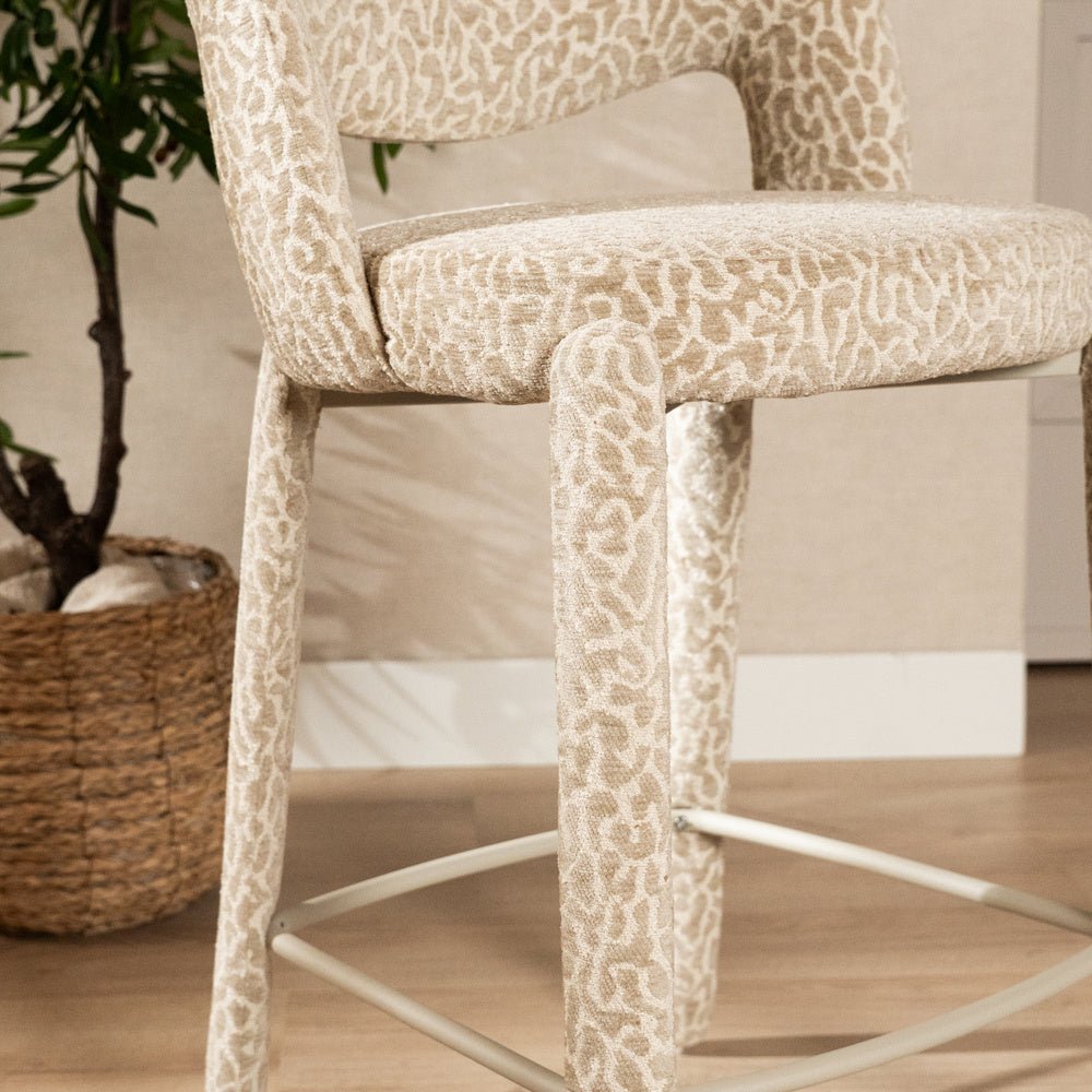 Barkruk Leo taupe leopard 70 cm Bouclé