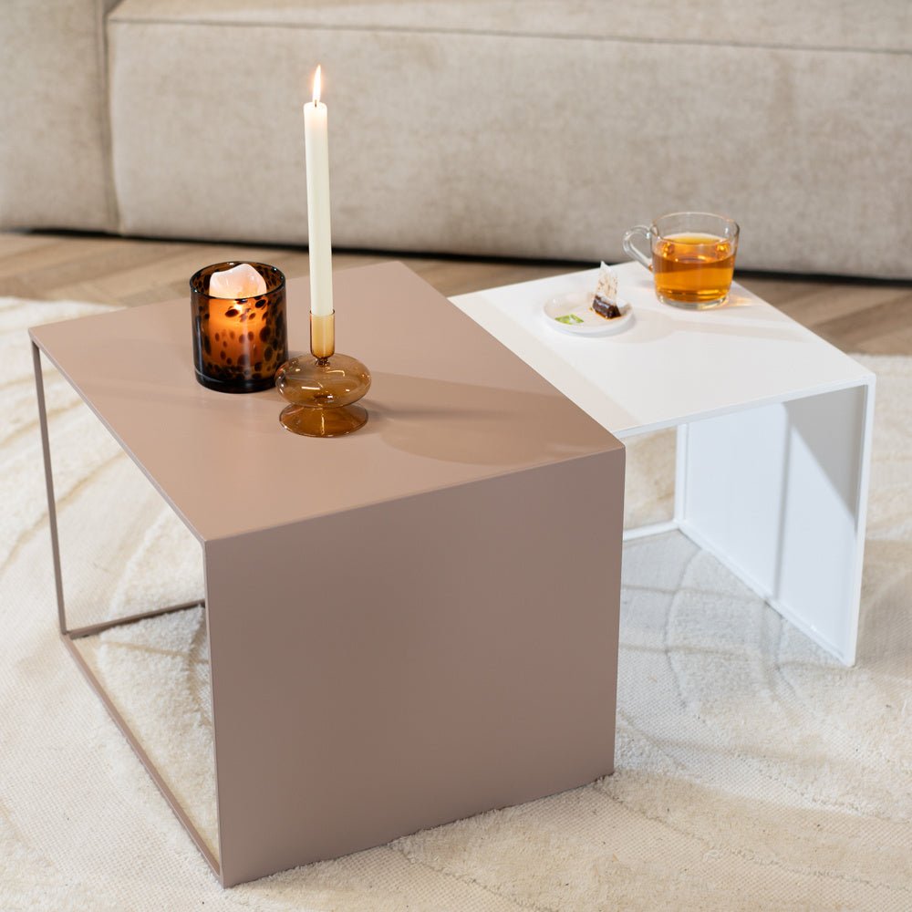 Side table Bianca metal taupe 37 cm high Powder-coated metal