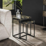Side table Minette DH Interior Black & gold LxWxH 61x51x38 Teak Atmospheric photo diagonal front view