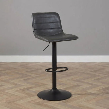 Bar stools-Industrial bar stool Boston leather anthracite 60-76 cm - swiveling Eco-leather 45 cm wide-Dimehouse