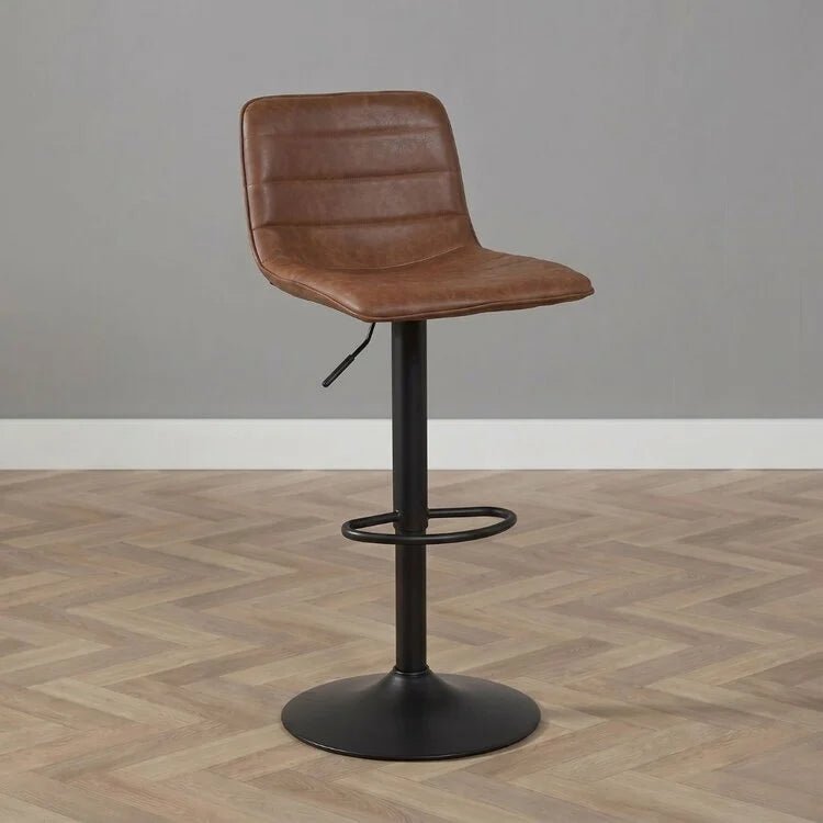 Bar stools-Industrial bar stool Boston leather cognac 60-76 cm - swiveling Eco-leather 45 cm wide-Dimehouse