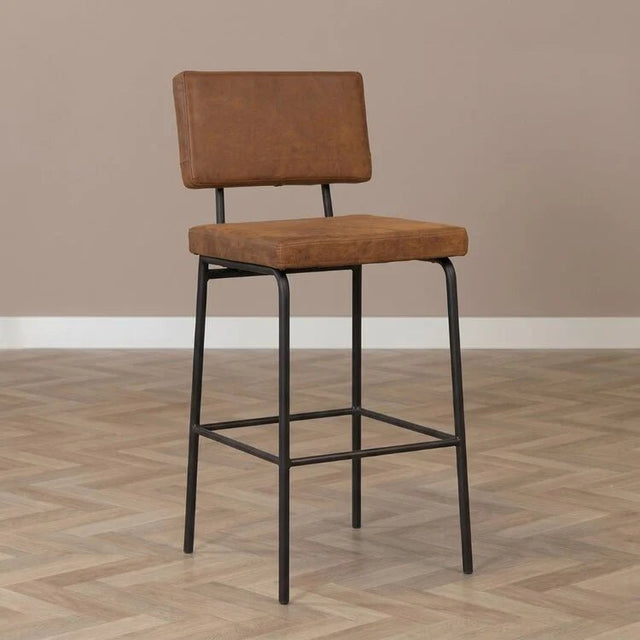 Bar stools-Industrial bar stool Espen cognac eco-leather 64-77 cm 47 cm wide-Dimehouse