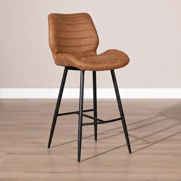 Bar stools-Industrial bar stool Morris cognac 71 cm Microfibre-Dimehouse