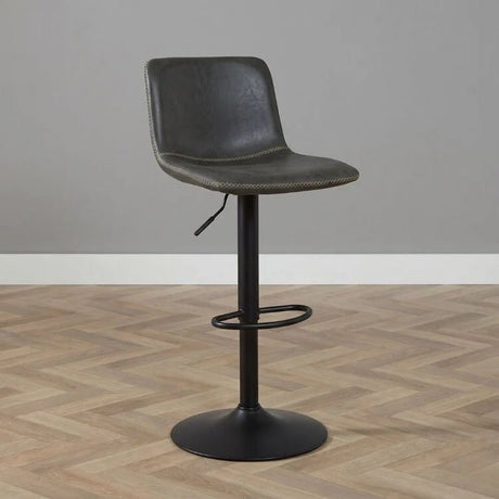 Bar stools-Industrial Bar stool Texas swivel eco-leather anthracite 60-76cm 45 cm wide-Dimehouse