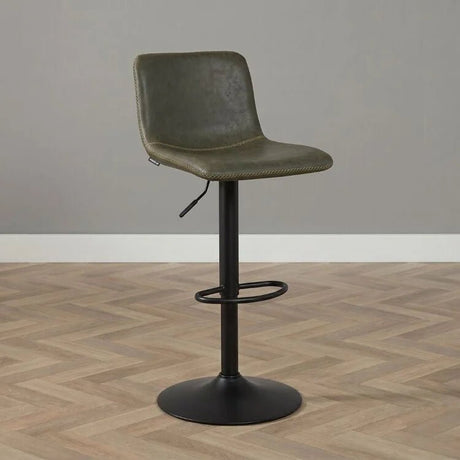 Bar stools-Industrial Bar stool Texas swivel eco-leather olive green 60-76cm 45 cm wide-Dimehouse