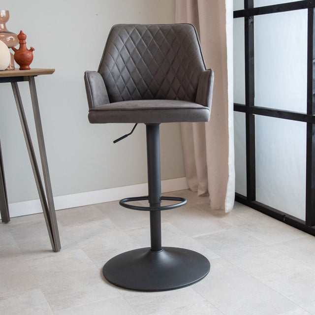 Bar stool Novan microfibre Dimehouse Anthracite LxWxH 73x57x44 Fabric Atmospheric photo diagonal front view