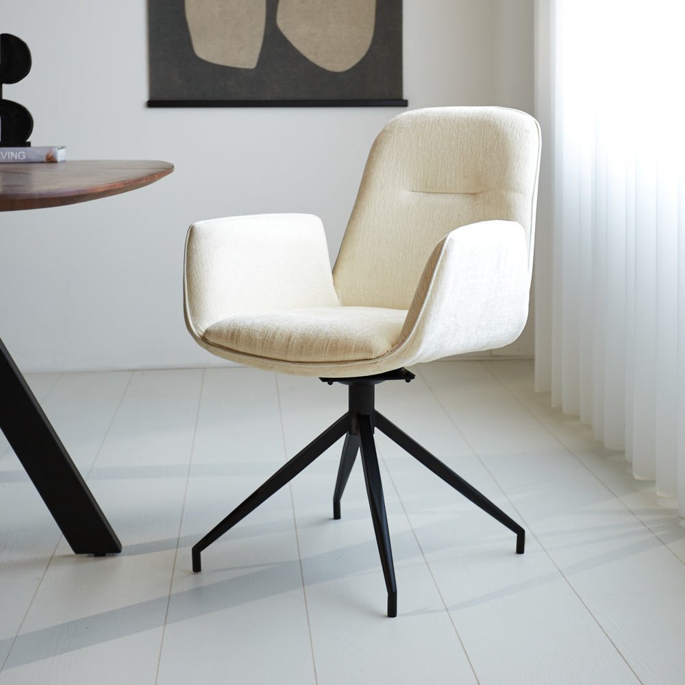 Nela dining room chair Dimehouse White LxWxH 64x64x52 Fabric Atmospheric photo diagonal front view