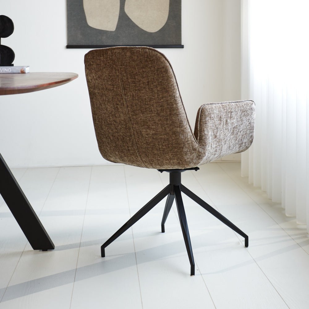 Nela dining room chair Dimehouse Taupe LxWxH 64x64x52 Fabric Atmospheric photo diagonal rear view