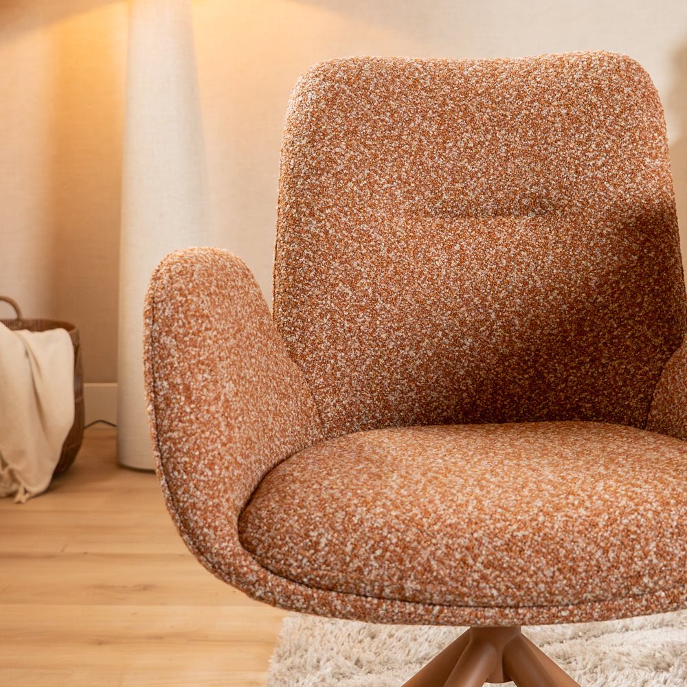 Eetkamerstoel Alex draaibaar bouclé terracotta Bouclé