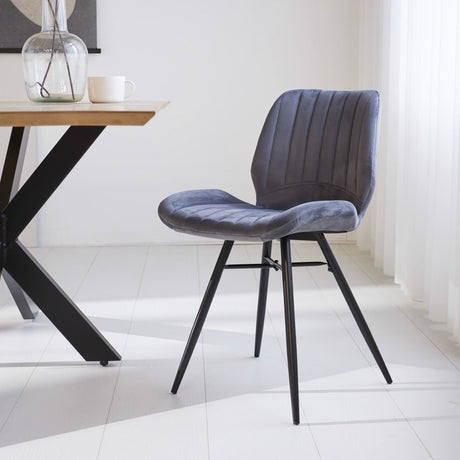 Dining room chair Beau velvet Dimehouse Anthracite LxWxH 71x67x49 Fabric Atmospheric photo diagonal front view