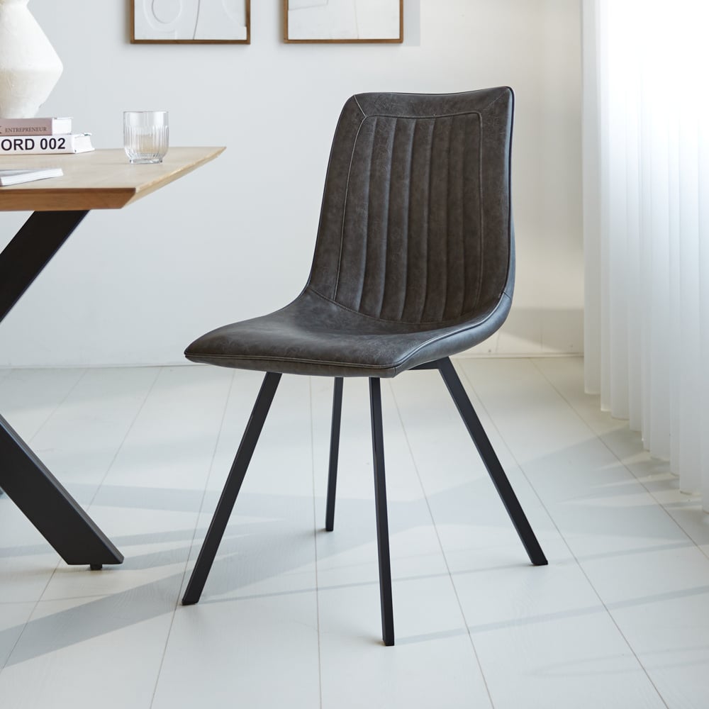 Dining room chair Jimmy Faux leather Dimehouse Anthracite LxWxH 75x57x51 Faux leather Atmospheric photo diagonal front view