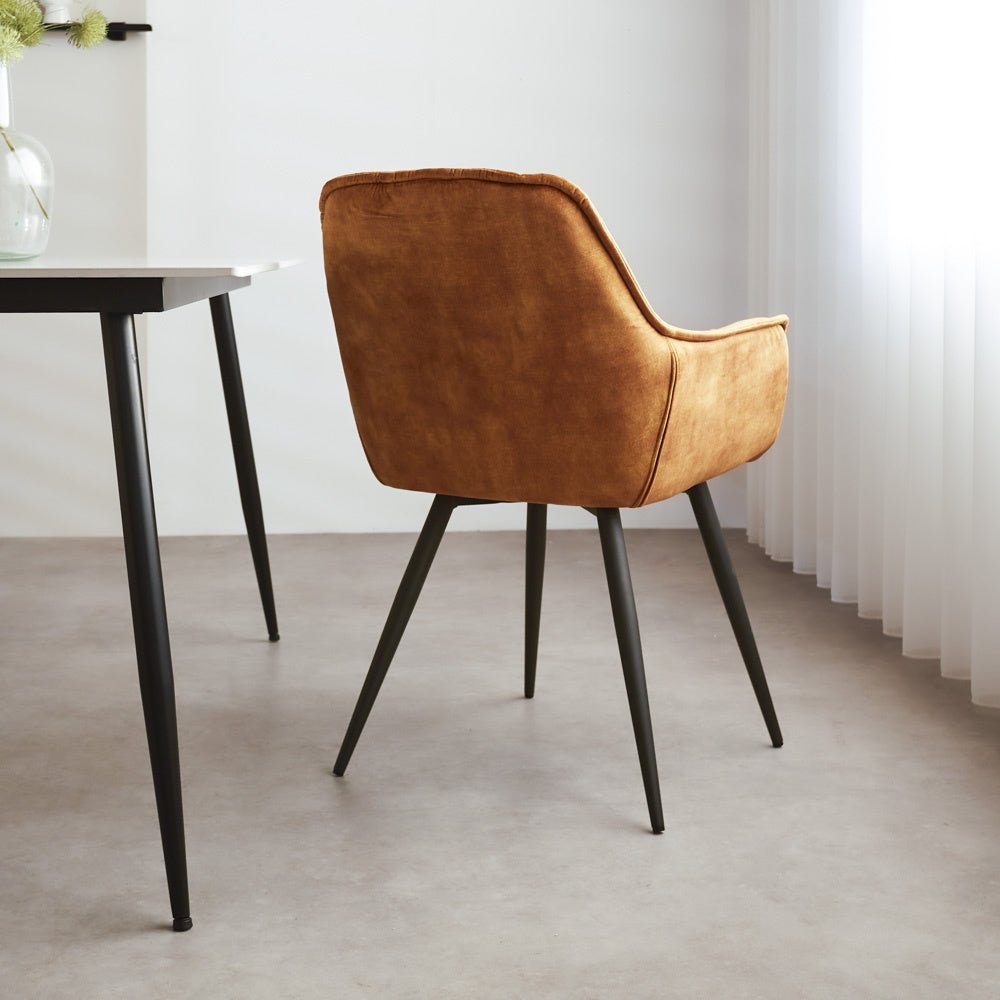 Dining room chair Audrey Dimehouse Yellow LxWxH 71x68x49 Fabric Atmospheric photo diagonal rear view