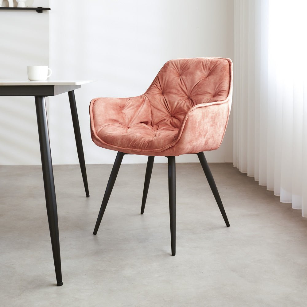 Dining room chair Audrey Dimehouse Pink LxWxH 71x68x49 Fabric Atmospheric photo diagonal front view