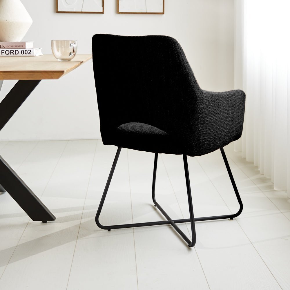 Dining room chair Suzy Dimehouse Black LxWxH 64x61x53 Fabric Atmospheric photo diagonal rear view