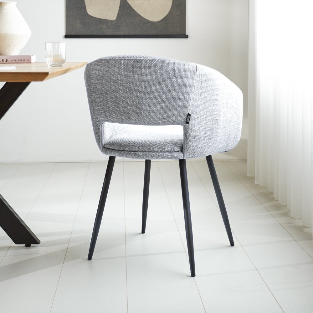 Dining room chair Don Dimehouse Light gray LxWxH 60x56x56 Fabric Atmospheric photo diagonal rear view