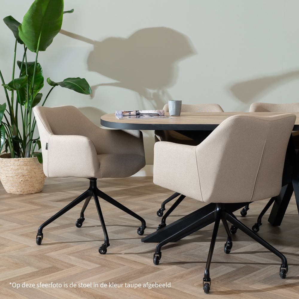 Dining room chair with wheels Isak off white recycled fabric - image 2