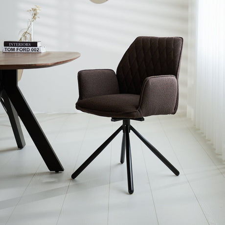 Dining room chair Novan bouclé Dimehouse Brown LxWxH 67x59x57 Fabric Atmospheric photo diagonal front view