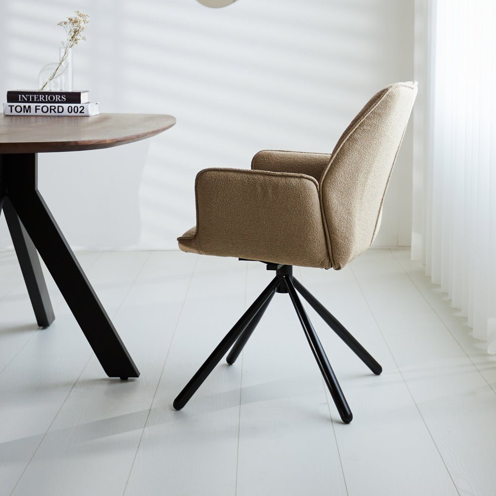 Dining room chair Novan bouclé Dimehouse Taupe LxWxH 67x59x57 Fabric Atmospheric photo side view