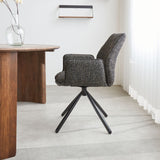 Dining room chair Novan chenille Dimehouse Black LxWxH 71x64x56 Fabric Atmospheric photo side view