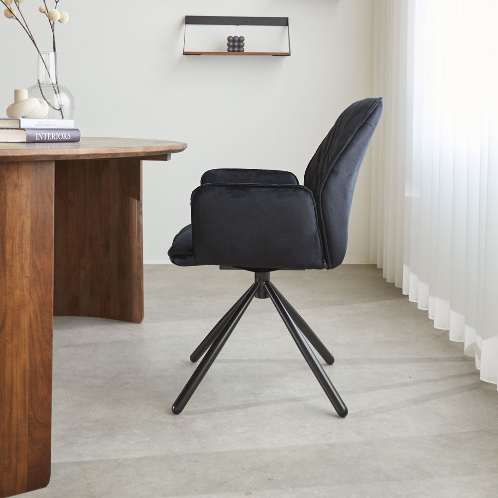 Dining room chair Novan velvet Dimehouse Black LxWxH 71x64x56 Fabric Atmospheric photo side view