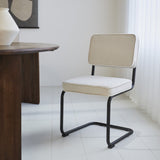 Dining room chair Remo ribbed fabric Dimehouse Beige LxWxH 56x55x52 Rib fabric Atmospheric photo diagonal front view