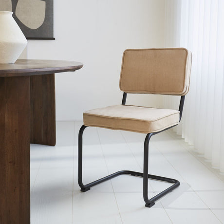 Dining room chair Remo ribbed fabric Dimehouse Brown LxWxH 56x55x51 Rib fabric Atmospheric photo diagonal front view
