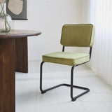 Dining room chair Remo ribbed fabric Dimehouse Green LxWxH 56x55x52 Rib fabric Atmospheric photo diagonal front view