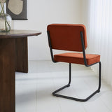 Dining room chair Remo ribbed fabric Dimehouse Rust LxWxH 56x55x52 Rib fabric Atmospheric photo diagonal rear view