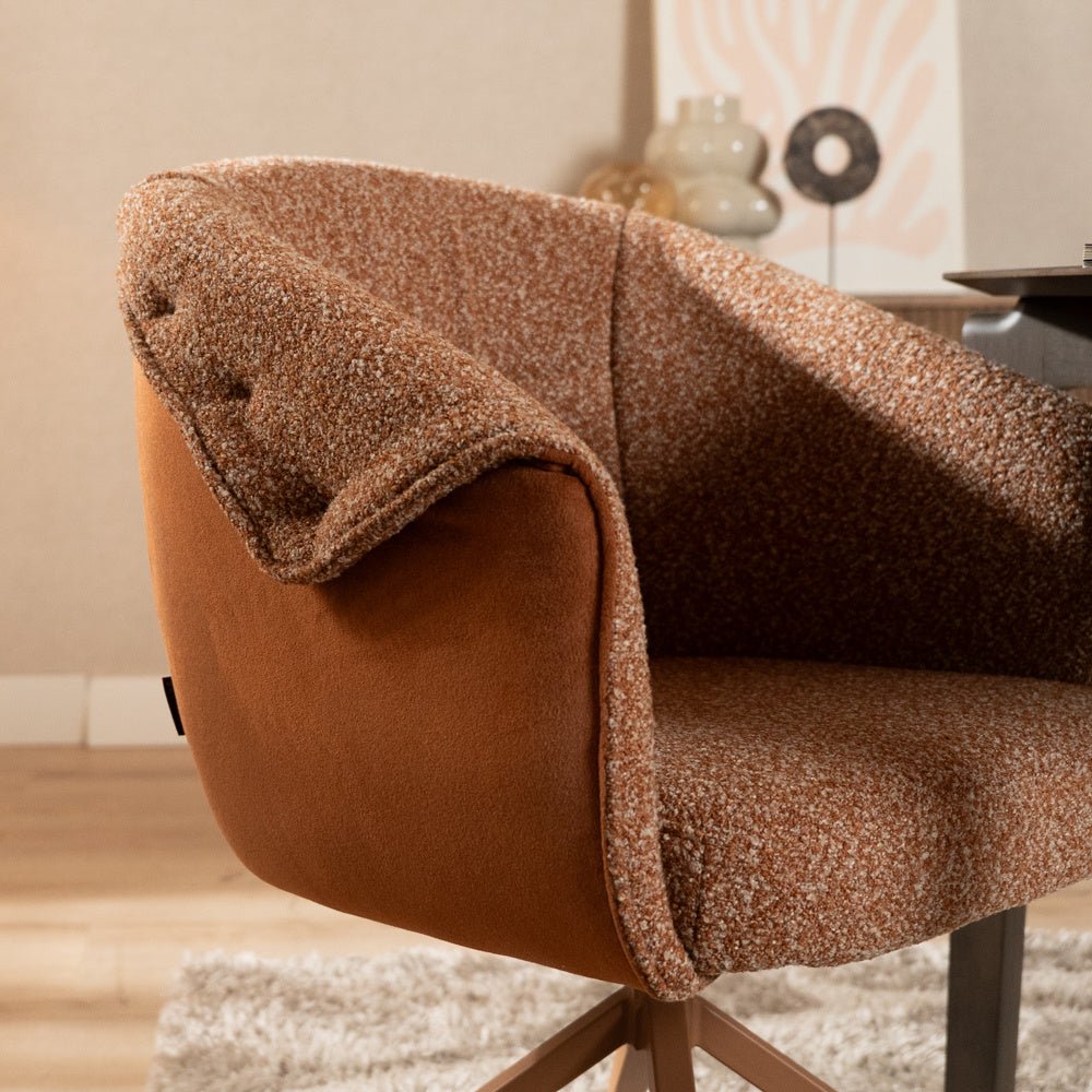 Eetkamerstoel Riley draaibaar bouclé terracotta Bouclé