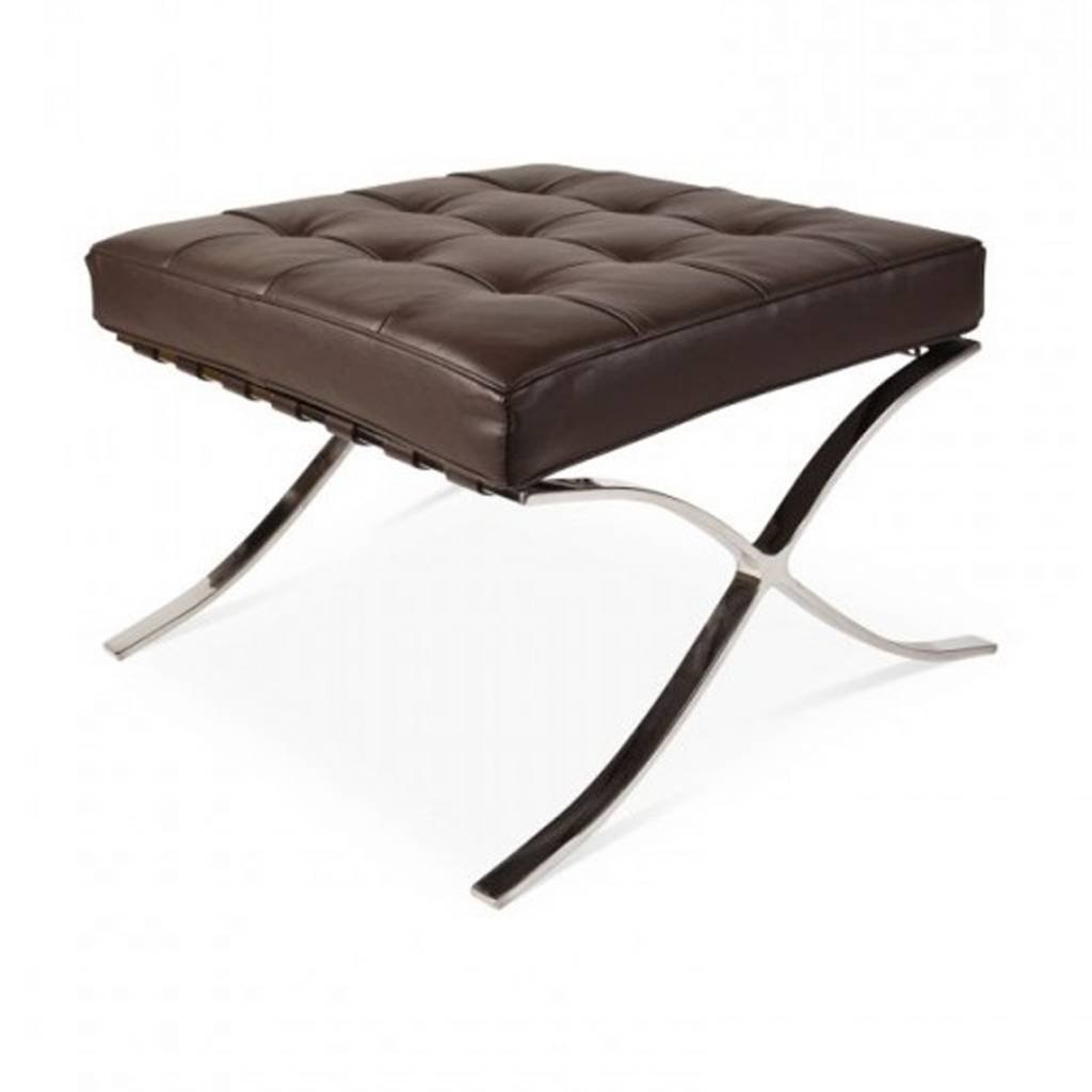 Footstool Expo Premium Dimehouse Dark brown LxWxH 63x62x36 Leather White photo diagonal front view
