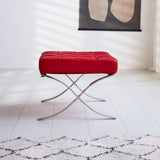 Footstool Expo Premium Dimehouse Red LxWxH 63x62x36 Leather Atmospheric photo side view