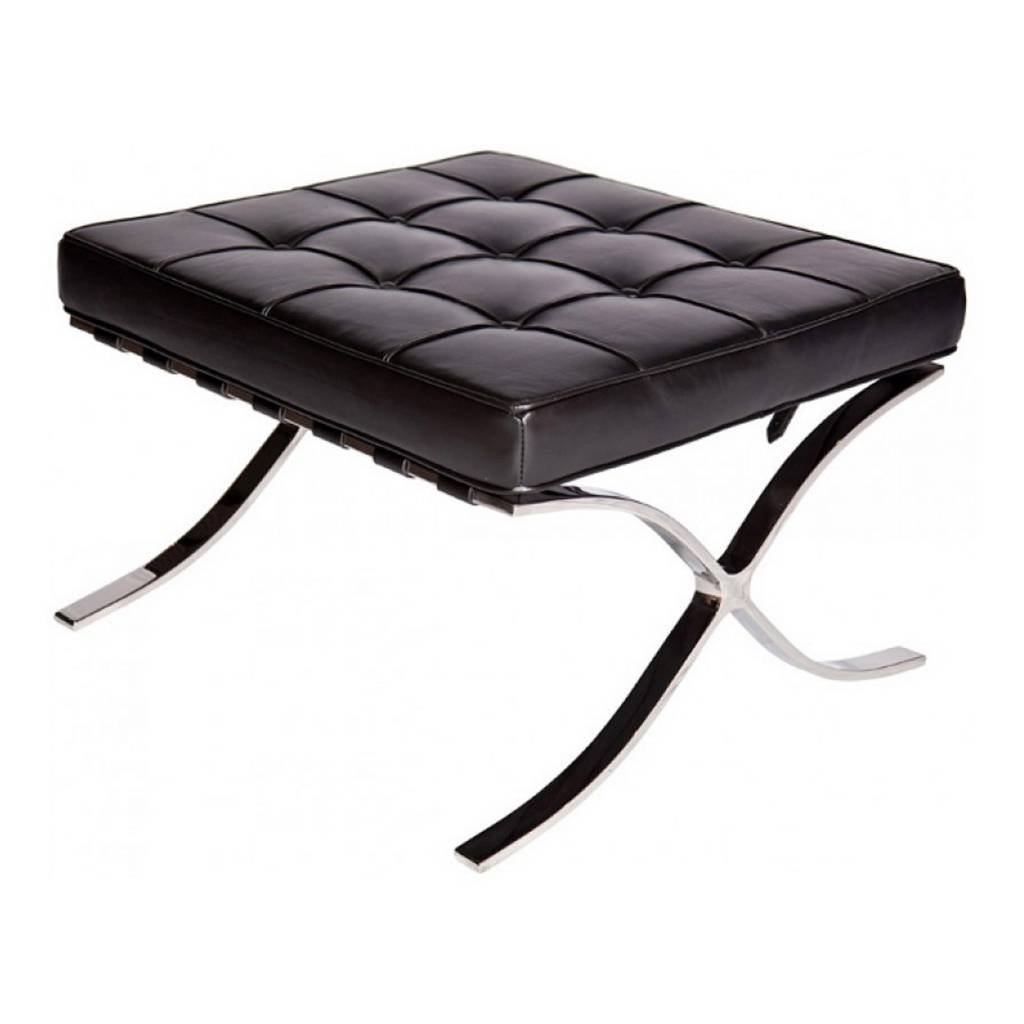 Footstool Expo Premium Dimehouse Black LxWxH 63x62x36 Leather White photo diagonal front view