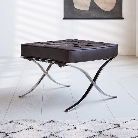 Footstool Expo Premium Dimehouse Black LxWxH 63x62x36 Leather Atmospheric photo diagonal front view