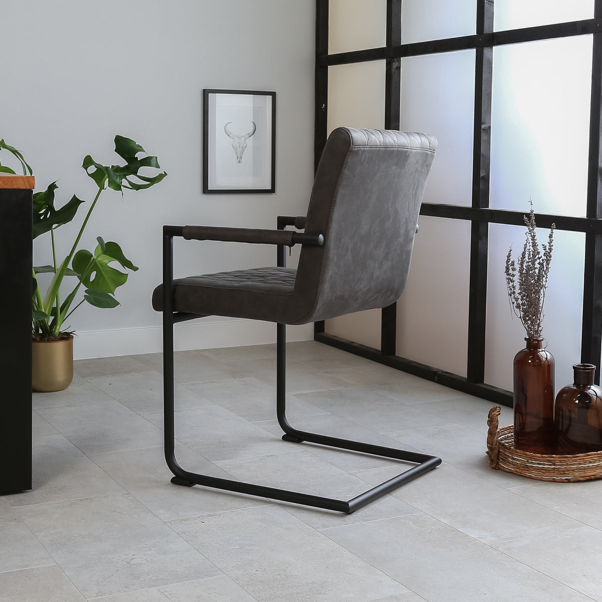Dining room chair Dean Dimehouse Anthracite LxWxH 70x58x57 Fabric Atmospheric photo side view
