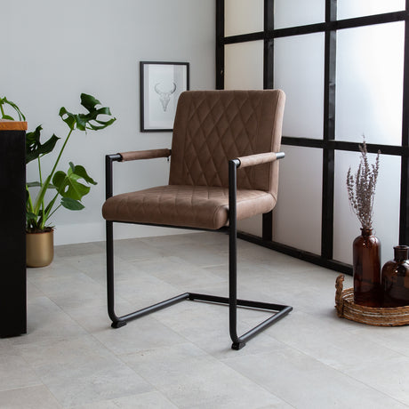 Dining room chair Dean Dimehouse Taupe LxWxH 70x58x57 Fabric Atmospheric photo diagonal front view