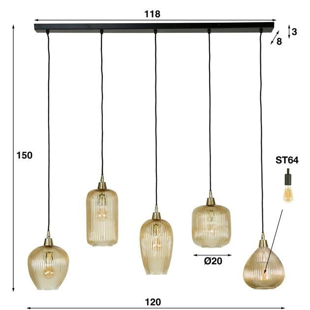 Hanging lamp Ella DH Interior Amber color glass LxWxH 127x48x27 Amber color glass White photo size indication