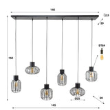 Hanging lamp Luise DH Interior Charcoal LxWxH 143x28x24 Metal White photo size indication