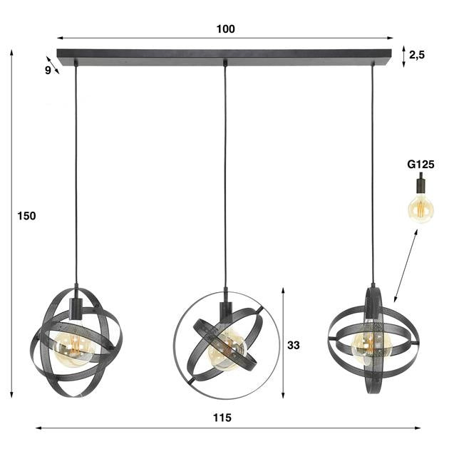 Hanging lamp Yaya DH Interior Black LxWxH 112x43x17 Metal White photo size indication