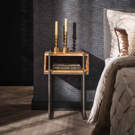 Bedside table Jojo DH Interior Acacia LxWxH 64x39x28 Acacia wood Atmospheric photo diagonal front view