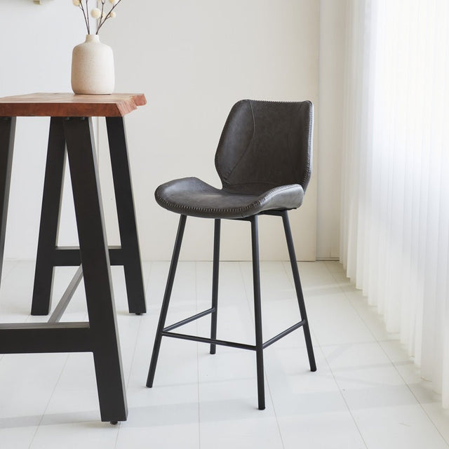 Bar stool Beau artificial leather Dimehouse Anthracite LxWxH 82x54x52 Faux leather Atmospheric photo diagonal front view