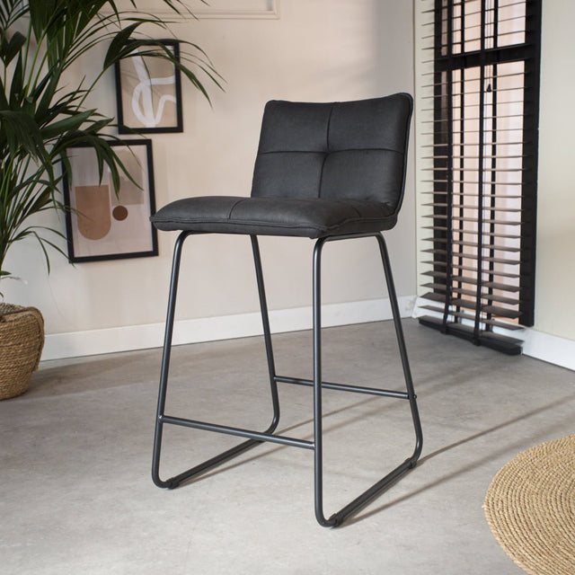 Bar stool Jelle Dimehouse Anthracite LxWxH 63x56x49 Microfiber Atmospheric photo diagonal front view