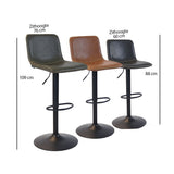 Industrial Bar Stool Texas rotatable eco-leather olive green 60-76cm 45 cm wide