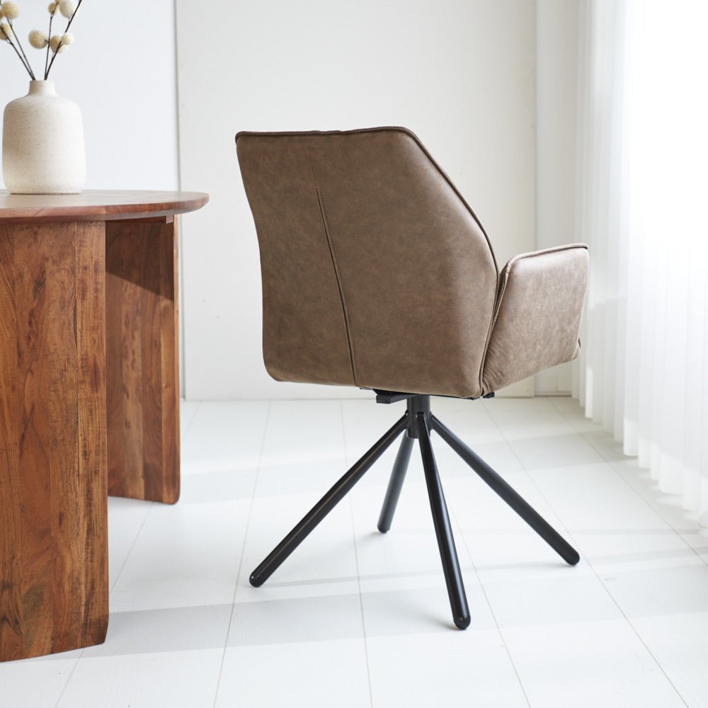 Dining room chair Novan Microfibre Dimehouse Taupe LxWxH 71x64x56 Fabric Atmospheric photo diagonal rear view