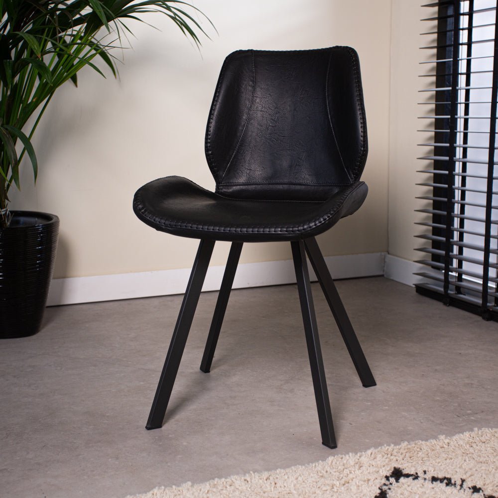 Dining room chair Barry Dimehouse Black LxWxH 69x66x48 Faux leather Atmospheric photo diagonal front view