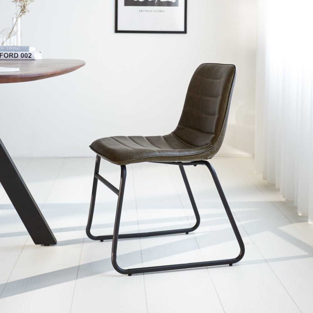 Dining room chair Mark Dimehouse Green LxWxH 74x56x54 Faux leather Atmospheric photo side view