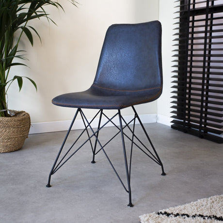 Dining room chair Viano Dimehouse Blue LxWxH 64x61x52 Faux leather Atmospheric photo diagonal front view