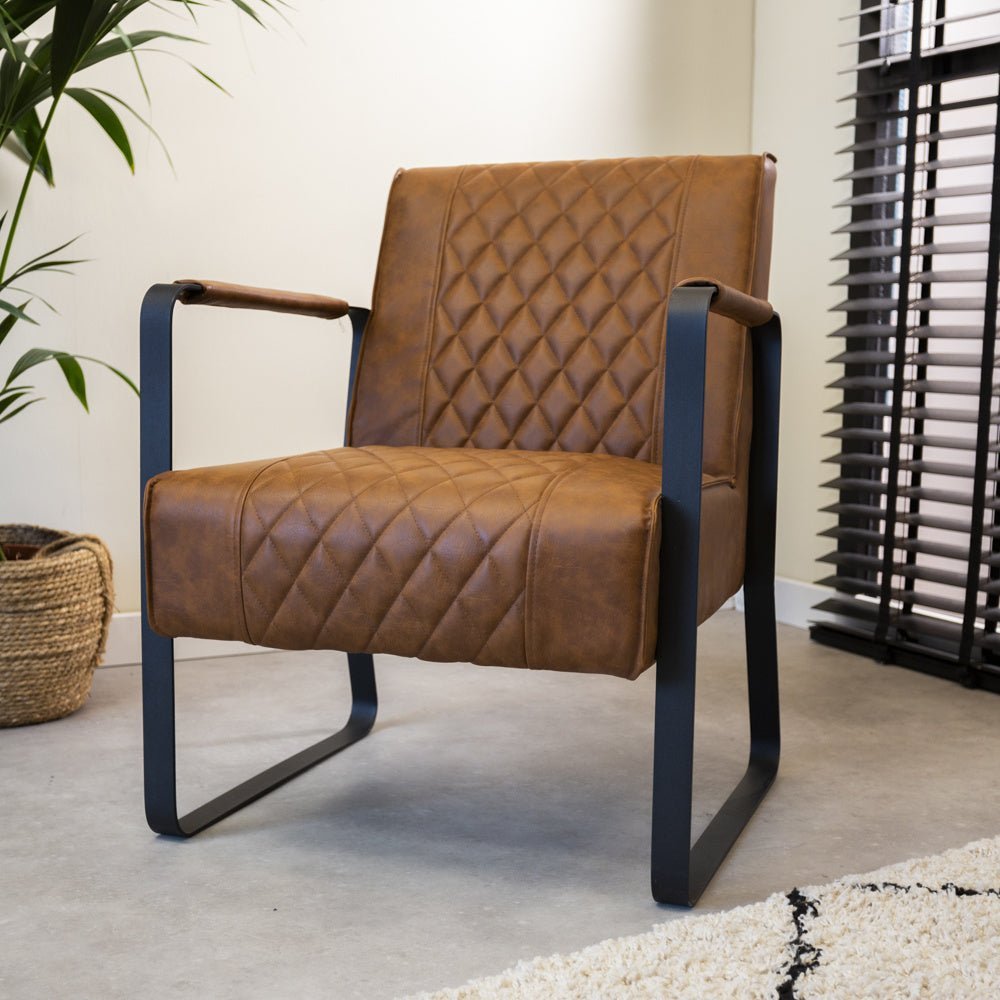 Armchair Peter Dimehouse Cognac LxWxH 68x62x45 Faux leather Atmospheric photo diagonal front view