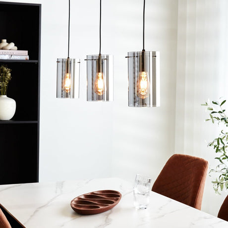 Hanging lamp Hugo Dimehouse Anthracite LxWxH 102x26x19 Glass Atmospheric photo diagonal front view