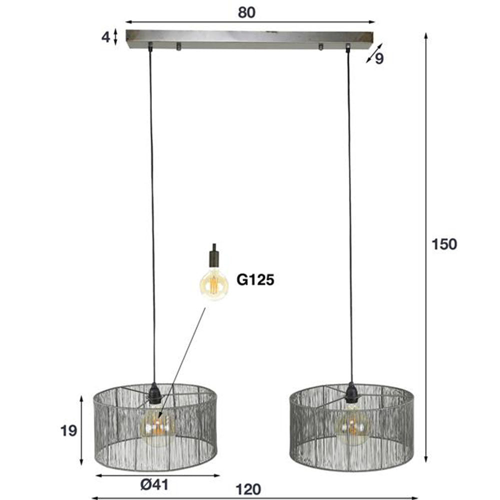Hanging lamp Luis DH Interior Black LxWxH 90x45x28 Nickel White photo size indication