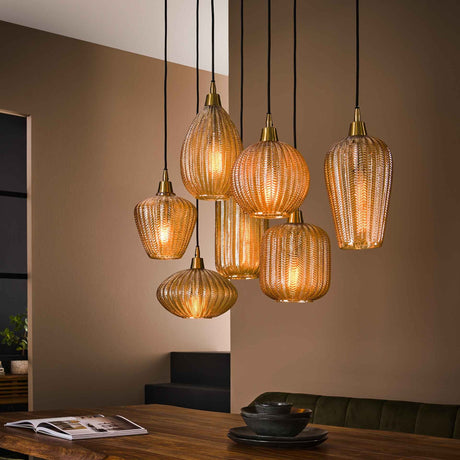 Hanging lamp Olaf DH Interior Amber color glass LxWxH 96x47x46 Amber color glass Atmospheric photo diagonal front view